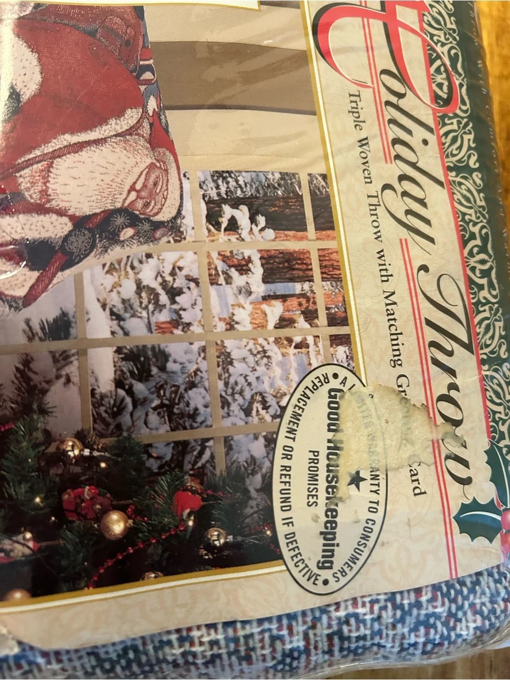 1996 Holiday Throw Blanket by Holiday Throw - Red, White & Green Santa Design